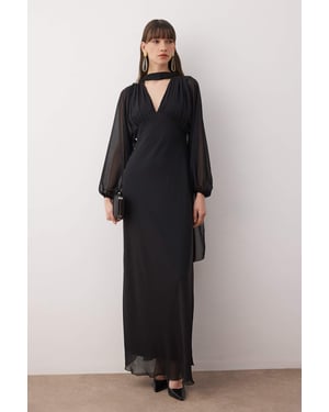 TRENDYOLMİLLA Dames Zwart Effen Maxi Lang Cocktail A-lijn Avond & Gala Jurk