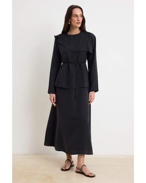 Trendyol Modest Dames Zwart Effen Maxi Lang Casual Skater Modest Jurken