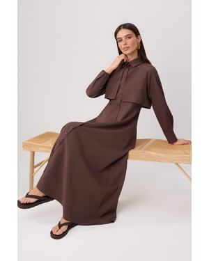 Trendyol Modest Dames Bruin Effen Maxi Lang Skater Modest Jurken