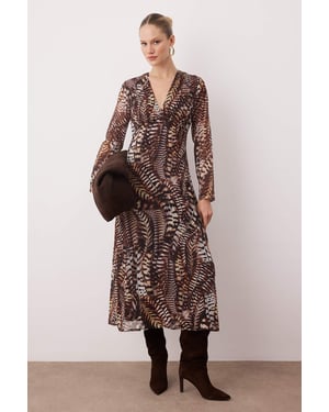 TRENDYOLMİLLA Dames Bruin Paisley Maxi Lang Avond / Dagelijks A-lijn Jurken