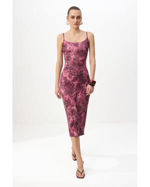 TRENDYOLMİLLA Dames Paars Bloemen Maxi Mouwloos Bodycon Jurken