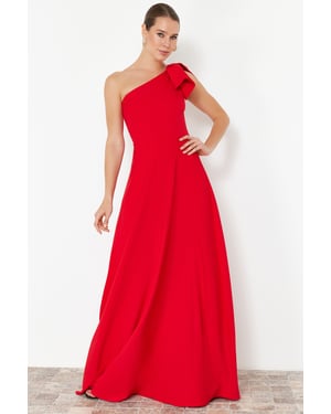 TRENDYOLMİLLA Dames Rood Effen Maxi Mouwloos Diploma-uitreiking / Gala A-lijn Avond & Gala Jurk