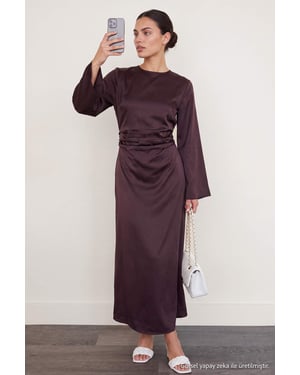 TRENDYOLMİLLA Dames Bruin Effen Maxi Lang Recht Jurken