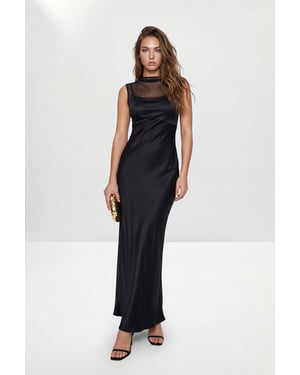 TRENDYOLMİLLA Dames Zwart Effen Maxi Mouwloos Recht Avond & Gala Jurk
