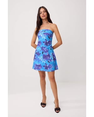 TRENDYOLMİLLA Dames Blauw Bloemen Kort / Mini Mouwloos Bodycon Jurken