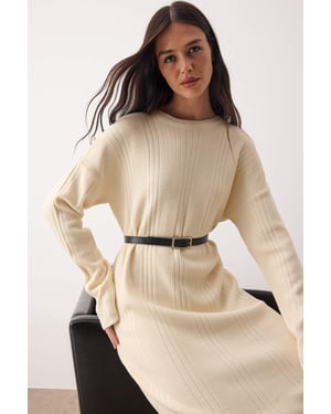 Trendyol Modest Dames Ecru Effen Maxi Driekwart mouw Casual A-lijn Modest Jurken