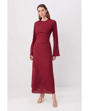Trendyol Modest Dames Bordeaux Effen Maxi Lang Stijlvol/Avond Skater Modest Avond Jurken