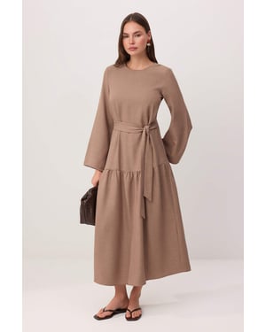 Trendyol Modest Dames Bruin Effen Maxi Lang Casual A-lijn Modest Jurken