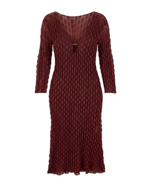 Trendyol Curve Dames Bordeaux Gestructureerd Midi Lang Bodycon Grote maten Jurk