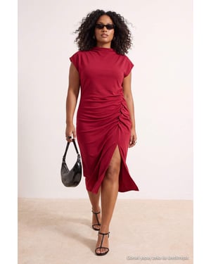 Trendyol Curve Dames Bordeaux Effen Midi Mouwloos Feest Bodycon Grote maten Jurk