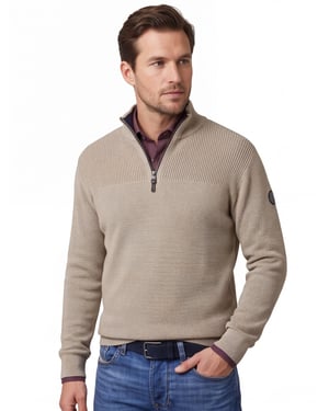 katoenen Casa Moda half zip beige trui wijde fit