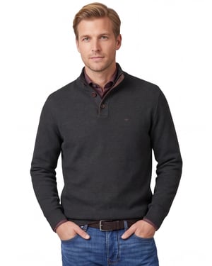 Fynch Hatton melange half zip trui donkergroen effen