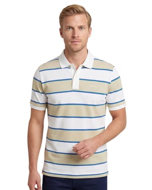 Gant korte mouw polo normale fit beige 2-knoops gestreept katoen
