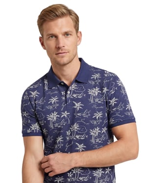 Gant polo donkerblauw geprint 2-knoops normale fit katoen