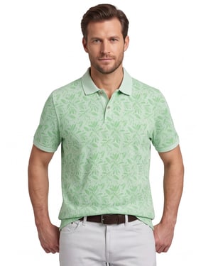 Katoenen Fynch-Hatton polo korte mouw lichtgroen geprint
