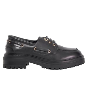Dune London Dames-bootschoenen van Venetiaans leer met vetersluiting (Zwart)