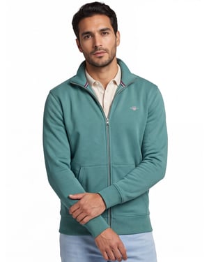 katoenen Gant vest groen effen normale fit