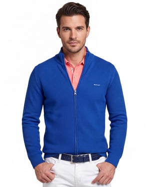 katoenen Gant vest effen blauw normale fit
