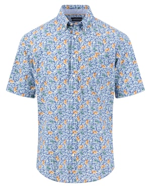 Overhemd Fynch Hatton bloemen print blauw button down boord