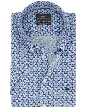 Overhemd Fynch Hatton blauw print korte mouw borstzak