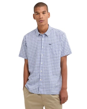 Blauw geruit overhemd Barbour met borstzak