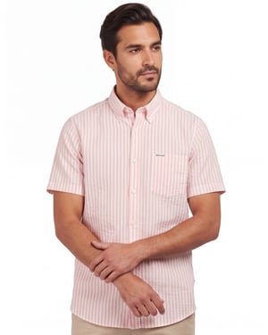 Gestreept roze wit Barbour overhemd korte mouwen