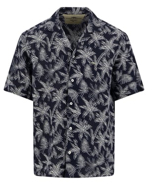 Bladeren print overhemd donkerblauw Fynch Hatton