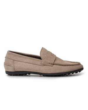 Suede Van Bommel loafer lichtbruin met zwarte zool