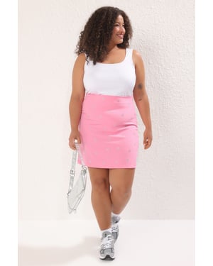 Trendyol Curve Dames Roze Effen Kort / Mini A-lijn Grote maten Rokken