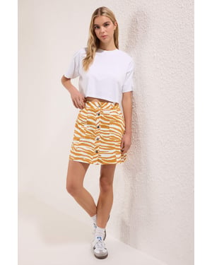 TRENDYOLMİLLA Dames Geel Dierenprint Kort / Mini A-lijn A-lijn Rokken