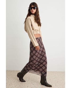 TRENDYOLMİLLA Dames Bruin Geruit Midi Bodycon Kokerrok- rok Rokken