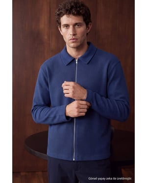 TRENDYOL MAN Heren Donkerblauw Effen Lang Regular fit Sweatshirts