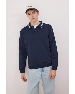 TRENDYOL MAN Heren Donkerblauw Effen Lang Regular fit Sweatshirts