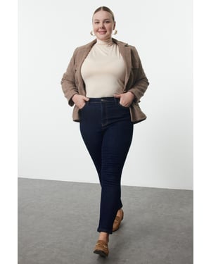 Trendyol Curve Dames Blauw Effen Skinny Hoge taille Grote maten Jeans
