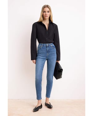 TRENDYOLMİLLA Dames Blauw Effen Skinny Hoge taille Jeans