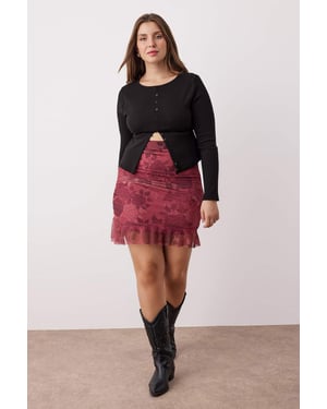 Trendyol Curve Dames Bordeaux Bloemen Kort / Mini Grote maten Rokken