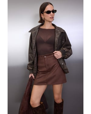 TRENDYOLMİLLA Dames Bruin Effen Kort / Mini A-lijn Rokken