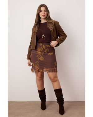 Trendyol Curve Dames Bruin Bloemen Kort / Mini Grote maten Rokken