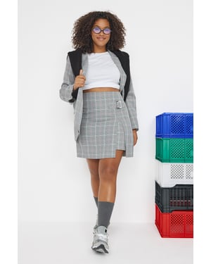 Trendyol Curve Dames Grijs Geruit Kort / Mini Grote maten Rokken