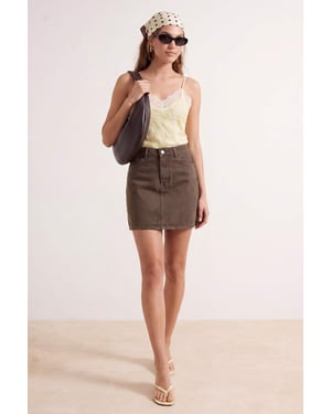 TRENDYOLMİLLA Dames Kaki Effen Kort / Mini Kokerrok- rok Kokerrok- rok Rokken