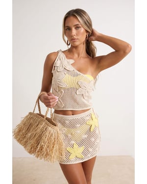 TRENDYOLMİLLA Dames Beige Bloemen Kort / Mini Kokerrok- rok Rokken