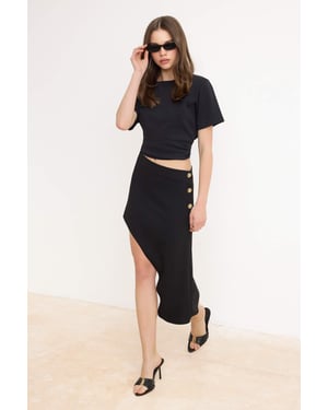 TRENDYOLMİLLA Dames Zwart Effen Kort / Mini Asymmetrisch Asymmetrisch Rokken