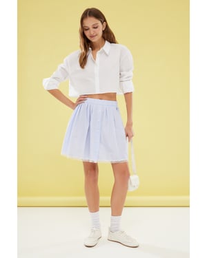 TRENDYOLMİLLA Dames Blauw Gestreept Kort / Mini Skater Rokken