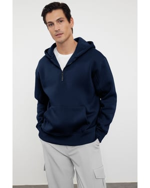 TRENDYOL MAN Heren Donkerblauw Effen Lang Oversized Sweatshirts