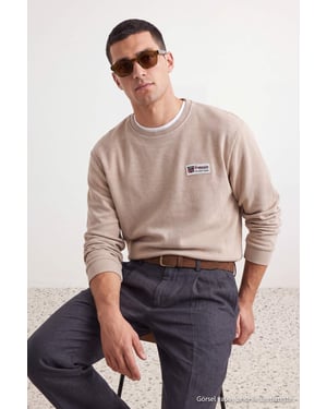 TRENDYOL MAN Heren Grijs Slogan Lang Oversized Sweatshirts