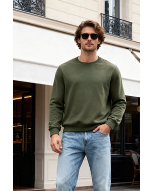TRENDYOL MAN Heren Kaki Effen Lang Regular fit Sweatshirts