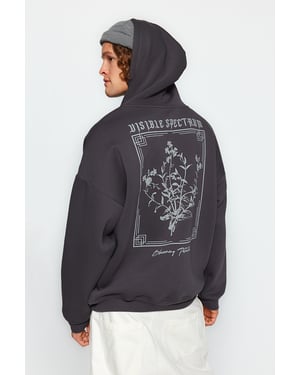 TRENDYOL MAN Heren Grijs Bloemen Lang Oversized Sweatshirts