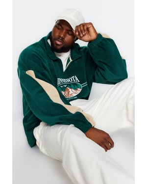 TRENDYOL MAN Heren Groen Slogan Lang Oversized Grote maten Sweatshirts