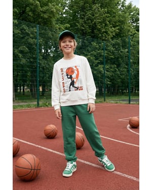 TRENDYOLKIDS Jongens Ecru Slogan Lang Regular fit Sweatshirts