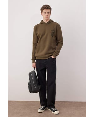 TRENDYOL MAN Heren Kaki Effen Lang Regular fit Sweatshirts